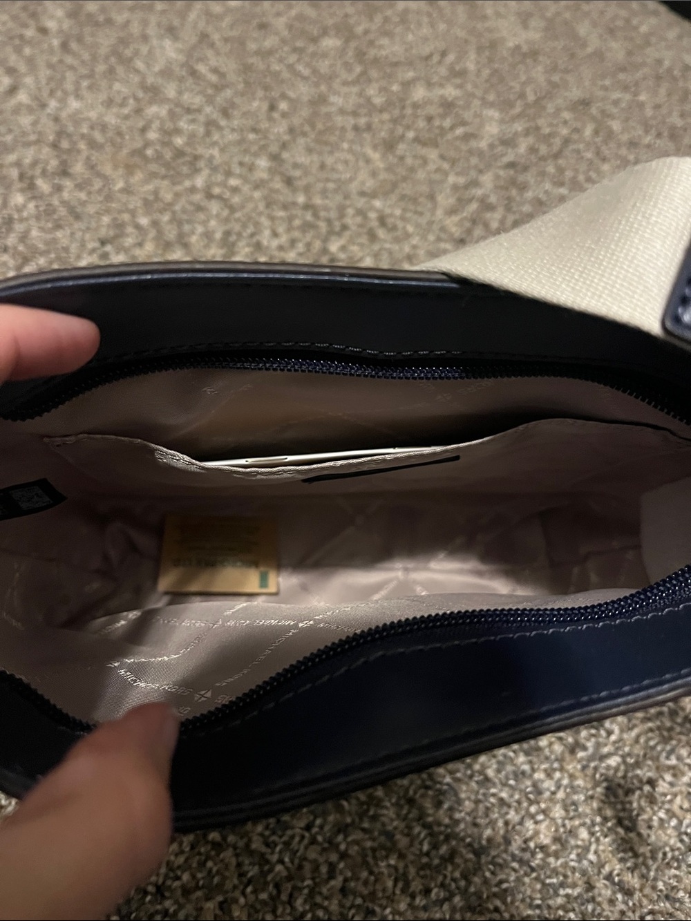 Michael Kors Navy and White Stripe Logo Crossbody - Picture 3 of 5